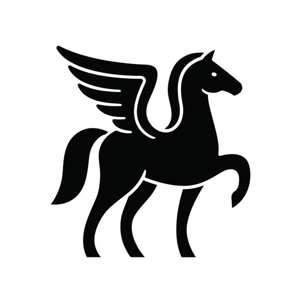 Pegasus Pegasus template. Stylized winged horse silhouette, isolated vector illustration. pegasus stock illustrations