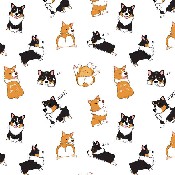 Pembroke Welsh Corgi Dog Seamless Pattern Stock Illustration