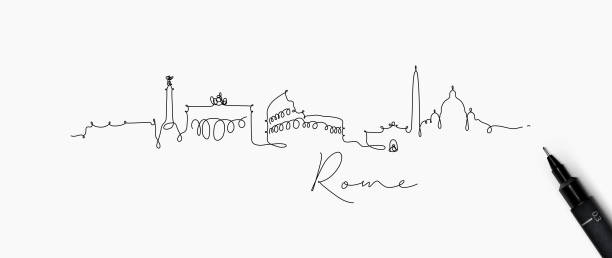 Pen line silhouette rome City silhouette rome in pen line style drawing with black lines on white background architecture silhouettes stock illustrations