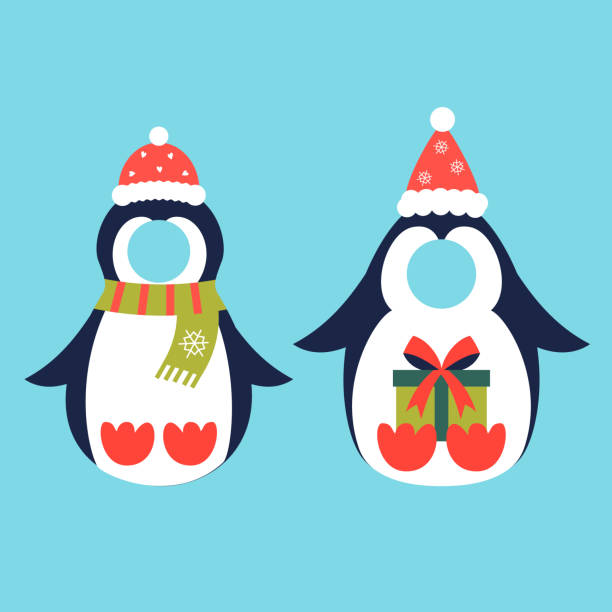 Penguin costume christmas photo booth props set Penguin costume. Christmas photo booth props set. Xmas' costume for kids' party. Happy new year collection. animal body part photos stock illustrations