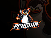 Penguin animal mascot vector illustration logo. Pinguin tactical mascot design, Emblem design for esports team. Vector illustration