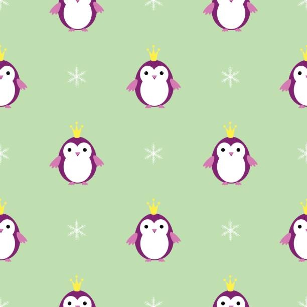 Penguin princess seamless pattern vector  baby penguin stock illustrations