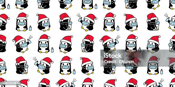 istock penguin seamless pattern Christmas vector Santa Claus face mask covid 19 coronavirus snowflake birthday cartoon repeat wallpaper tile background gift wrapping paper scarf isolated illustration design 1361252830