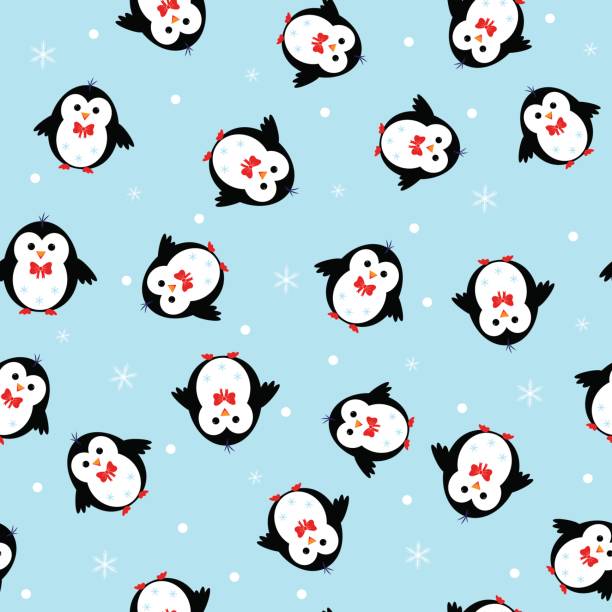 Penguin snowflake seamless pattern vector  baby penguin stock illustrations