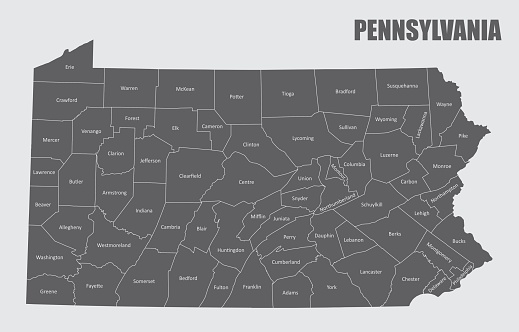 Map of the state of Pennsylvania and its counties