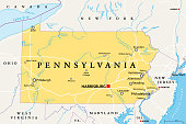 istock Pennsylvania, PA, political map, Keystone State, Quaker State. 1279323169
