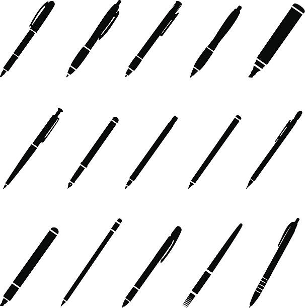 Pens Silhouette Pens Silhouette Illustration ballpoint pen stock illustrations