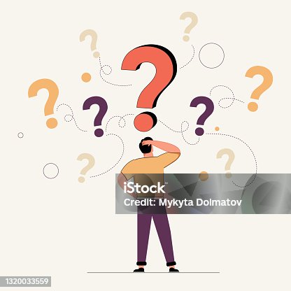 istock Pensive man standing and making business decision isolated flat vector illustration. Cartoon businessman choosing work. 1320033559