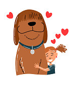 istock People and pet. Dog pet owner character. Owner hugging dog. Young girl love their animal. Cute and adorable domestic animal 1359005753