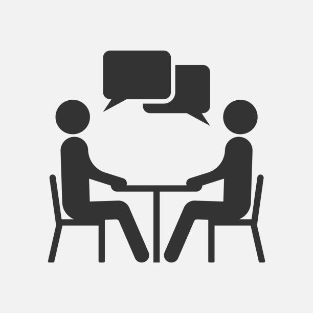 ilustrações de stock, clip art, desenhos animados e ícones de people at a table talking, icon isolated on white background. vector illustration. - duas pessoas