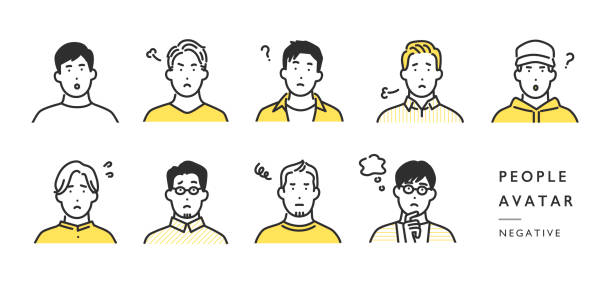 people avatar icon illustration set  questioning face stock illustrations