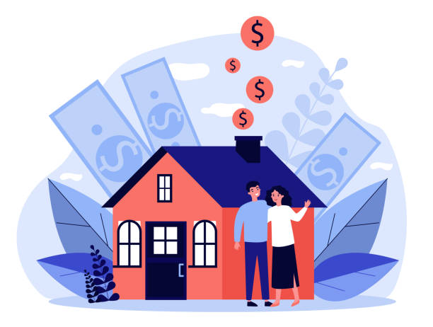 osoby kupujące nieruchomość z kredytem bankowym - mortgage stock illustrations