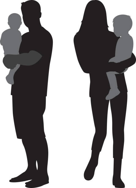 People Carrying Babies Silhouettes Vector silhouettes of people carrying babies silhouettes. mother silhouettes stock illustrations