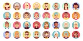 People cartoon avatars. Diversity of office workers flat character and avatar portraits, vector face icon set
