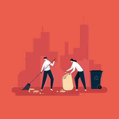 people cleaning and collecting garbage concept, ecology protection