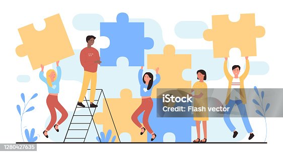 istock People connect puzzles, cartoon happy young team of characters connecting puzzle pieces together 1280427635