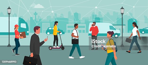 istock People connecting in the smart city 1309468993
