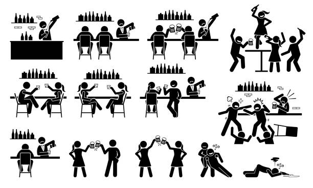 People drinking beer and wine at bar. vector art illustration