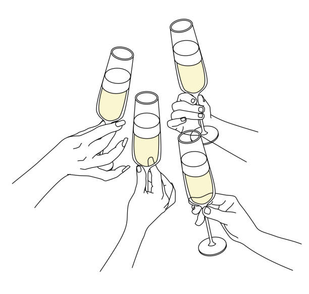 people drinking champagne Vector Illustration from people celebrating and drinking champagne. Friends having a toast. champagne drawings stock illustrations