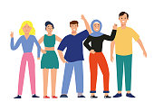 istock People group vector of diverse multicultural men and women. Happy and smiling friends, togetherness concept. Friendship and close friends concept. Vector illustration with cartoon characters. 1331277395