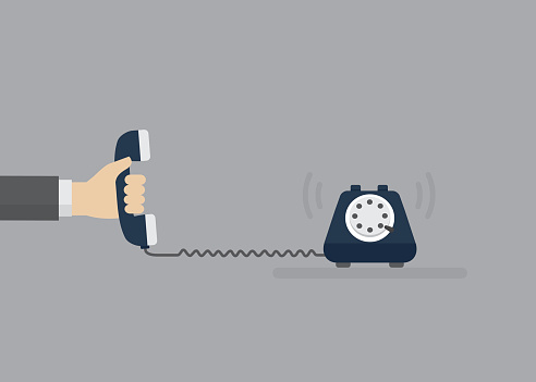 People Hand Holding Telephone Receiver. Contact Service Concept. Vector Illustration