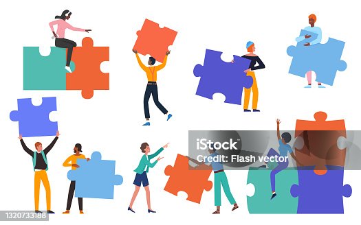 istock People hold puzzle jigsaw, challenge concept set, holding colorful puzzle pieces 1320733188