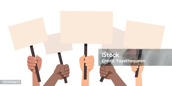 istock People holding placards isolated on white background. 1324926670