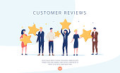 People holding stars. Customer reviews concept illustration concept illustration, perfect for web design, banner, mobile app, landing page, vector flat design. Feedback, know your customer concept.
