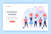 People holding stars. Customer reviews concept illustration perfect for web design, banner, mobile app, landing page, vector flat design