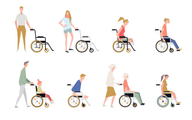坐輪椅的人。殘疾人和殘疾人。 - 輪椅 插圖 幅插畫檔、美工圖案、卡通及圖標