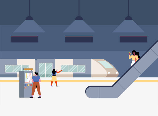ilustrações de stock, clip art, desenhos animados e ícones de people in subway station - stairs subway