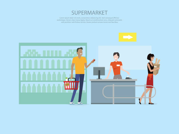 人のスーパーマーケットのインテリアデザイン - 冷蔵庫　中点のイラスト素材／クリップアート素材／マンガ素材／アイコン素材