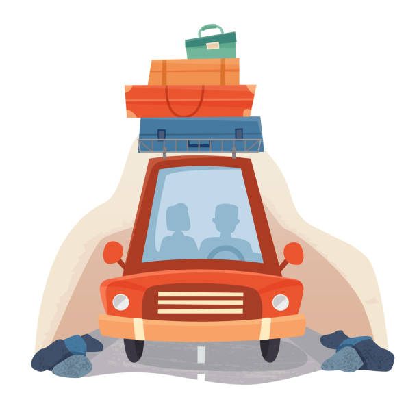 ilustraciones, imágenes clip art, dibujos animados e iconos de stock de personas en coche de viaje - road trip