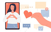 istock People like post content in social media, girl blogger making heart gesture for followers 1347781996