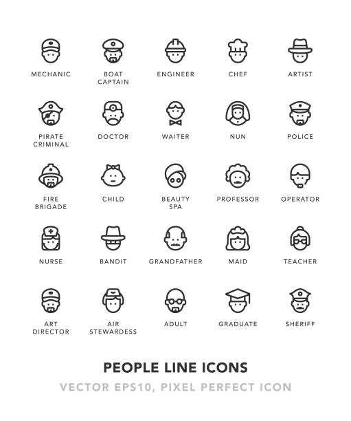 People Line Icons People Line Icons Vector EPS 10 File, Pixel Perfect Icons. police hat stock illustrations