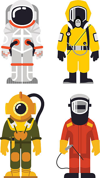 People occupation characters set in flat style Different people professions characters in flat style deep sea diving stock illustrations
