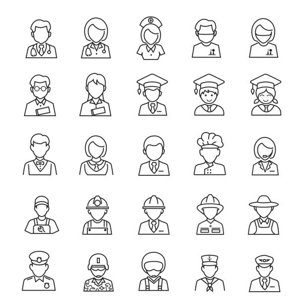 People occupation icons People occupation thin line icons, set of 25 editable filled, Simple clearly defined shapes in one color. teacher icons stock illustrations