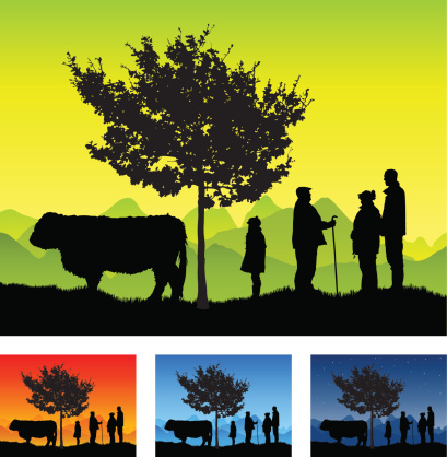 People on a farm silhouette