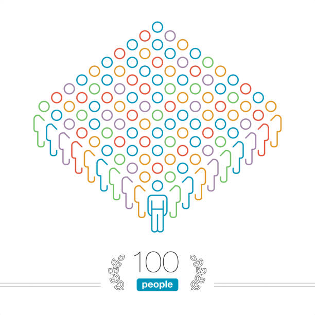 illustrations, cliparts, dessins animés et icônes de chef d’équipe masculine 100 personnes - infographie de contour- - réunion de travail