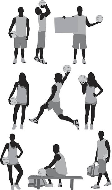 stockillustraties, clipart, cartoons en iconen met people playing basketball - basketball player back