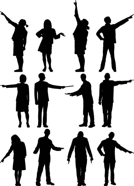 People Pointing People pointing. teacher silhouettes stock illustrations