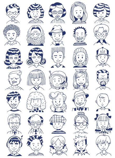 People Portrait Set. Collection of Various Men and Women Faces. Hand Drawn Line Art Cartoon Vector illustration. People Portrait Set. Collection of Various Men and Women Faces. Hand Drawn Line Art Cartoon Vector illustration. avatar drawings stock illustrations