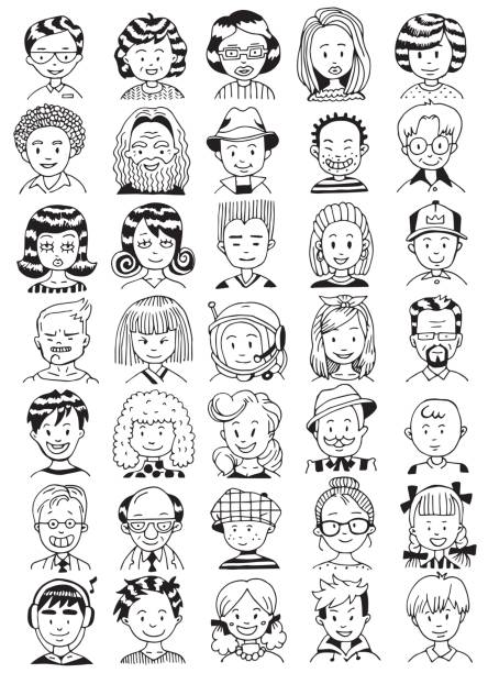 People Portrait Set. Collection of Various Men and Women Faces. Hand Drawn Line Art Cartoon Vector illustration. Black and White illustration. People Portrait Set. Collection of Various Men and Women Faces. Hand Drawn Line Art Cartoon Vector illustration. Black and White illustration. avatar drawings stock illustrations