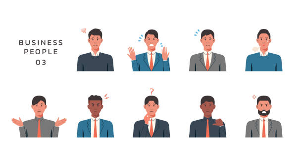 People portraits of businessmen with negative emotion vector art illustration