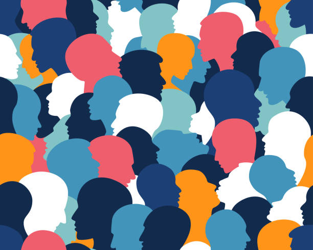 People profile heads. Seamless pattern of a crowd. People profile heads. Seamless pattern of a crowd of many different people profile heads. Vector background. people backgrounds stock illustrations