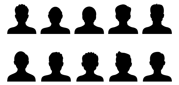 Variation of Head Silhouette front and side view isolated on white background