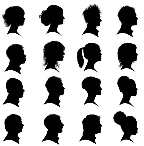 People Profile Illustration of Human Face Profiles short hair stock illustrations