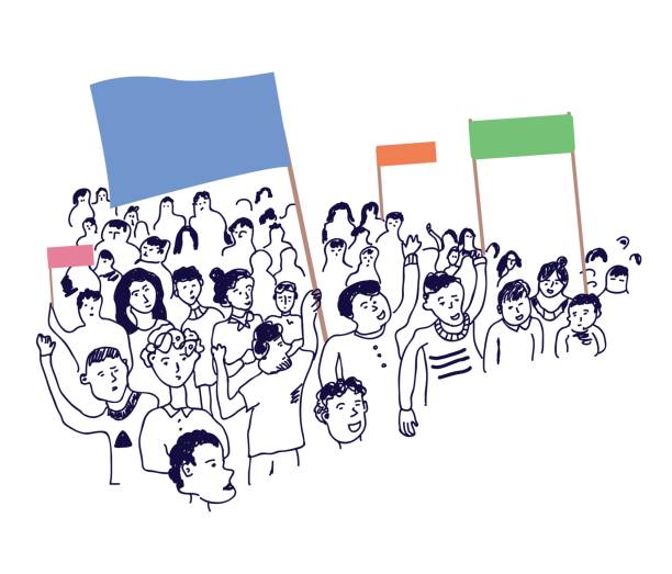 People protesting with banners illustration, vector vector art illustration