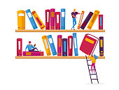 istock People Read and Study, Students Prepare for Examination, Gaining Knowledges. Reading and Education Concept with Tiny Male and Female Character on Shelf with Huge Books. Cartoon Vector Illustration 1218534381