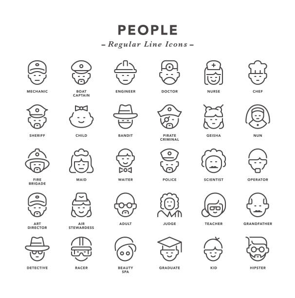ilustrações de stock, clip art, desenhos animados e ícones de people - regular line icons - grandparents vertical